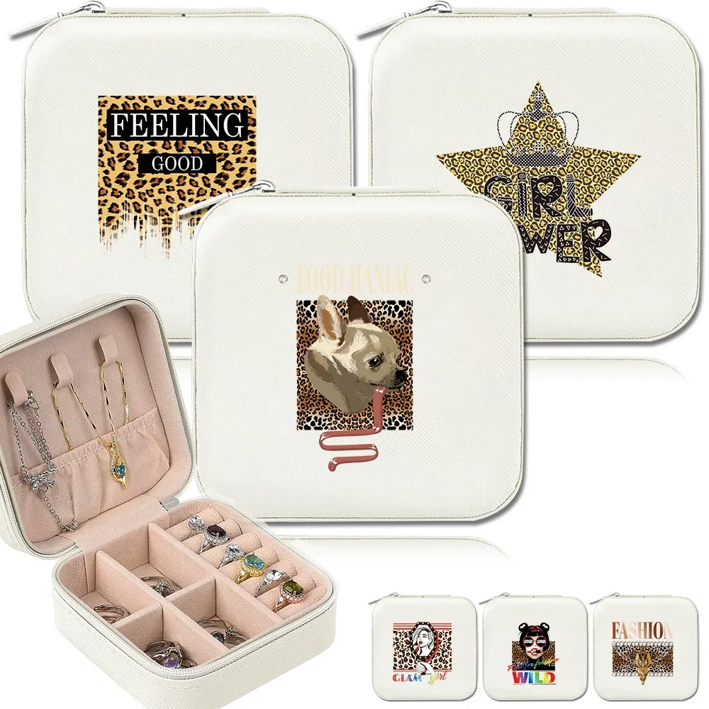 New Fashion Jewelry Storage Box Women's Jewels Organizer Display Waterproof Leopard Pattern Printing Series PU Leather Boxes