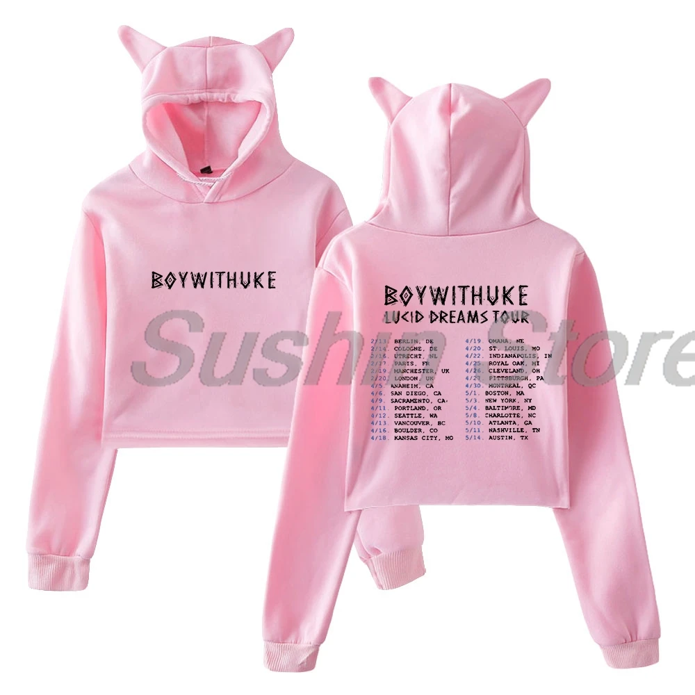 Boywithuke-Jersey con orejas de gato para mujer, Sudadera con capucha de manga larga, Top corto, ropa de calle, Lucid Dreams Tour, 2024