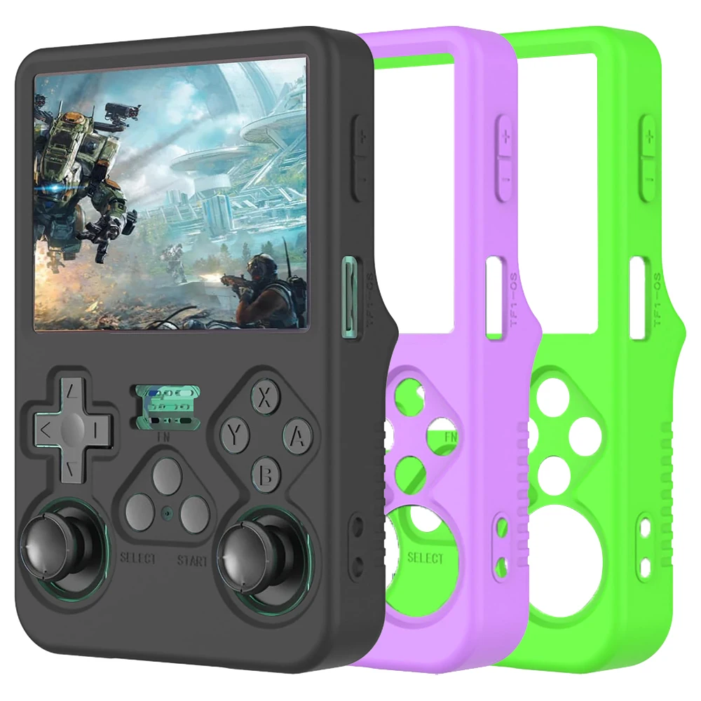 Silikonhülle für R36S Handheld-Spielekonsole, Stoßstangenschutz, stoßfeste Softshell mit Trageband-Zubehör