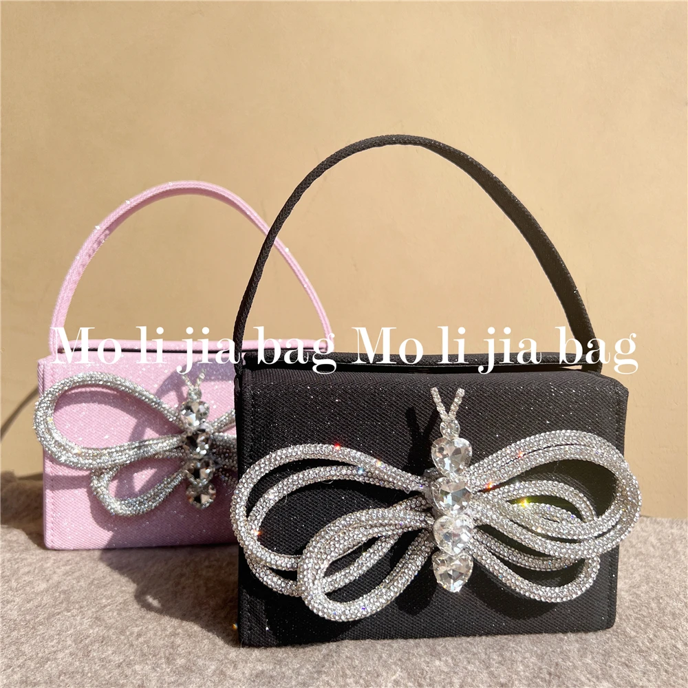 

Luxury Bow Knot Square Bag Glitter Shiny Rhinestones Diamond Evening Bag Women's Handbag Wedding Party Clutch Purse Shoulder Bag