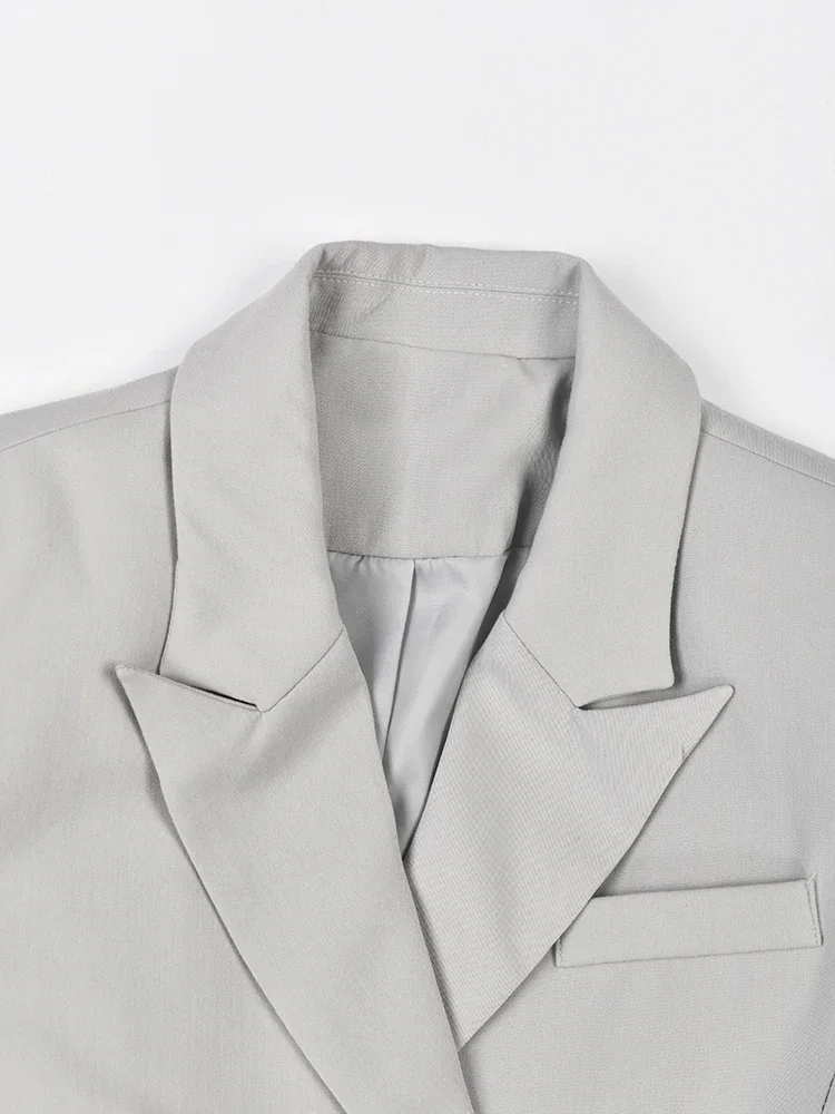 Women's Gray Irregular Hem Belted Blazer Dress, Lapel, Long Sleeve, Loose Fit, Fashion Tide, Spring, Autumn, New