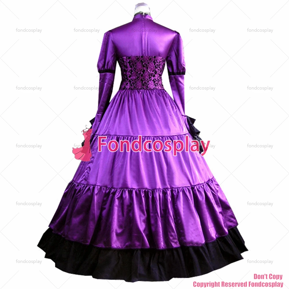 fondcosplay Gothic Lolita Punk Medieval Gown Grape Black Ball Long Evening Purple satin Dress skirt CD/TV[CK1375]