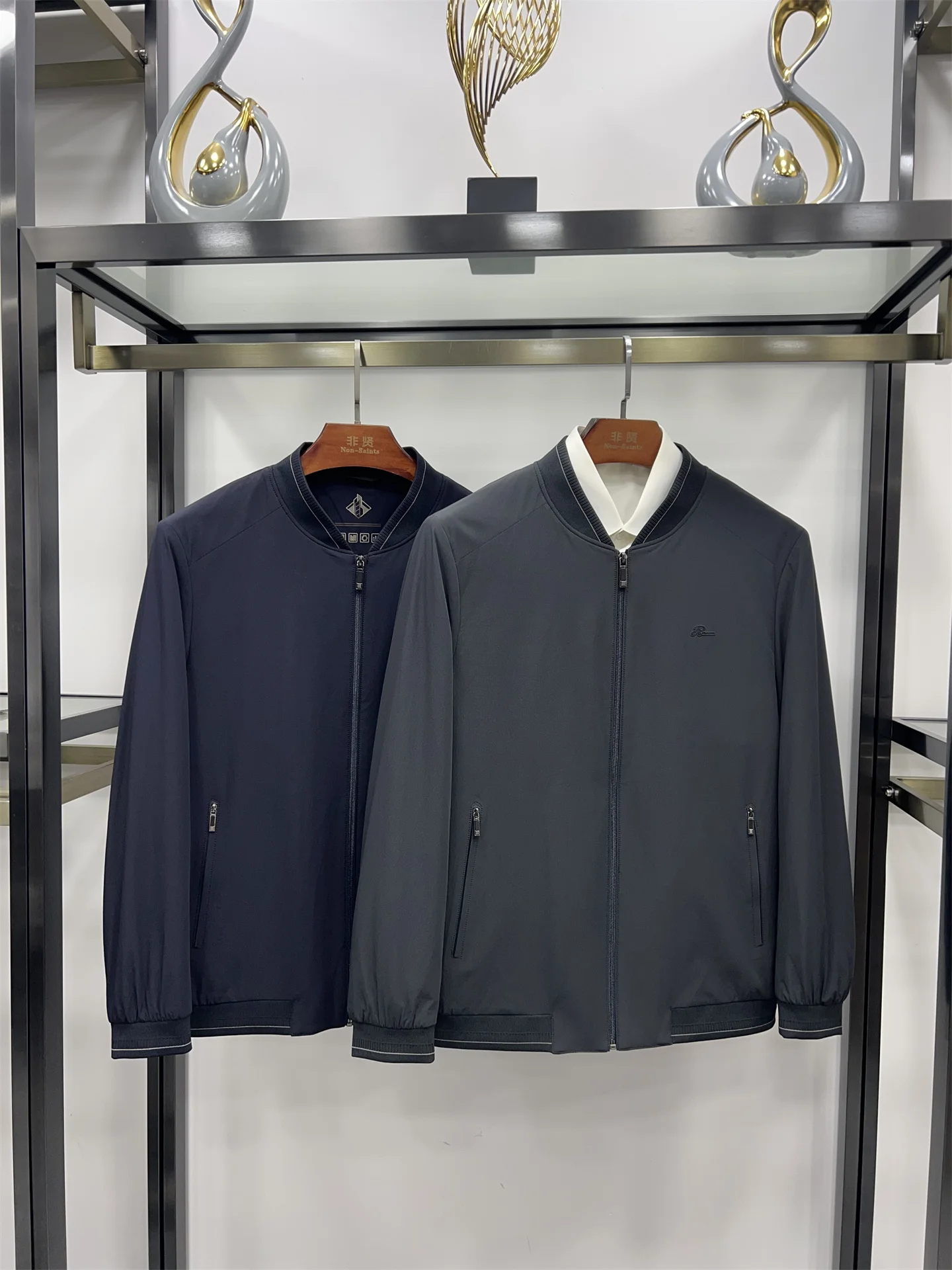 

Non-Saints Men's Casual Jaet 2025 Autumn New Sle Baseball Collar Busin Faion Top Stand Fit Nylon Spandex Blend