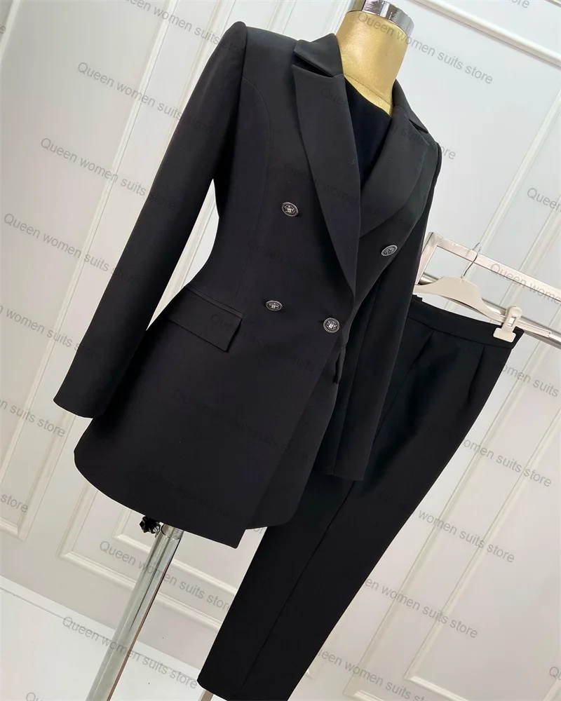 Wedding Women Suit Set 2 Pieces Blazer+Pants Sexy V Neck Jacket Coat Formal Double Breasted Prom Dress Custom Made Trousers