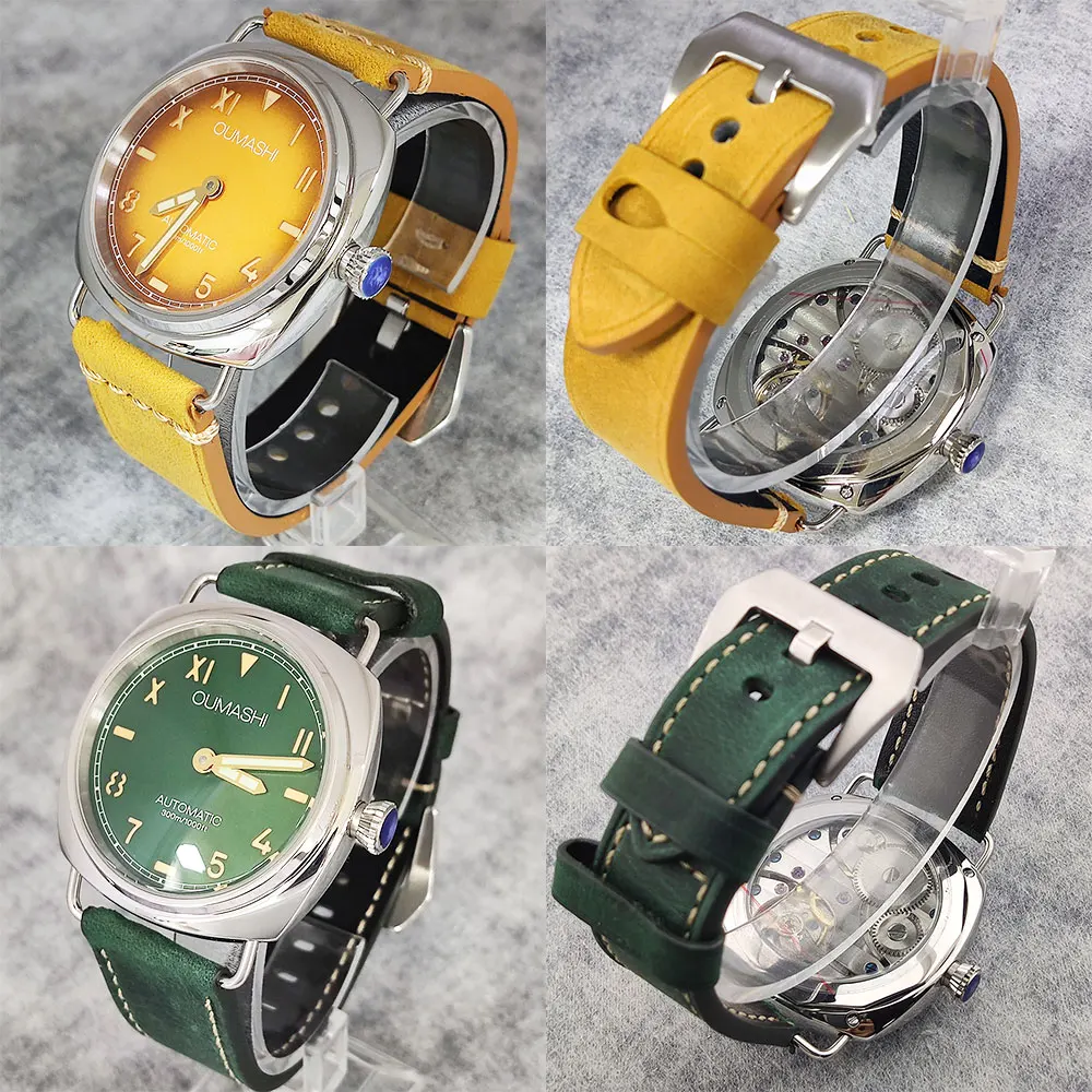 46 mm Vintage-Herrenuhr ST3600, manuelles mechanisches Uhrwerk, Lederarmband, gehärtetes Mineralglas, ST3600, individuelle Uhr