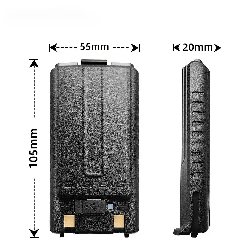 For Baofeng UV-5RH Radio Battery USB C High Capacity Rechargable Batterior Tri-Band 999Ch Frequency FM Ham Walkie Talkie Battery