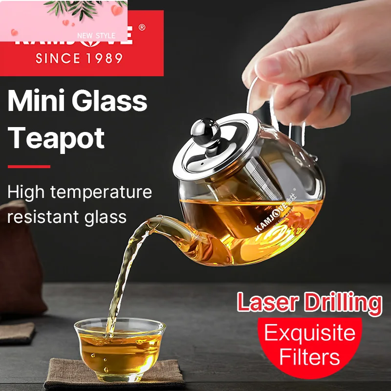 

KAMJOVE-Glass Tea Cup, Heat-resisting Mug, AM-713 717 718 Glass Tea Pot 304 Stainless Steel for Food Contact Use Tea Set