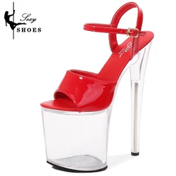 20cm/ 8inches PU Upper Sexy High Heel Sandals Pole Dance Shoes Transparent Crystal Platform Wedding Shoe Fish Mouth Heels Women