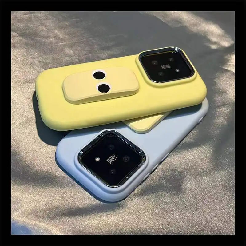 

Phone Case For iphone 15 14 13 12 11 8 7 Mini X XS XR Pro Max Plus Korean INS Macaroon Color Protective Cover With Funny Holder