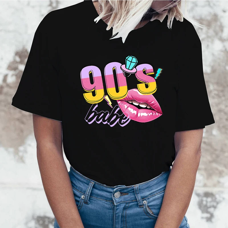 

Women Fashion Summer T Shirts 90S Babe Letter Print T-Shirts Female Short Sleeve Graphic Tee Casual T Shirts Tops