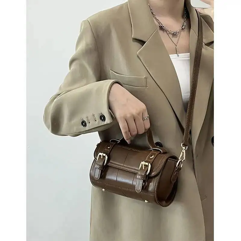 Bloom Vintage Brown Messenger Women Autumn Retro Leather Chic Handle Mini Bag Female Elegance Casual Crossbody Bags Purse