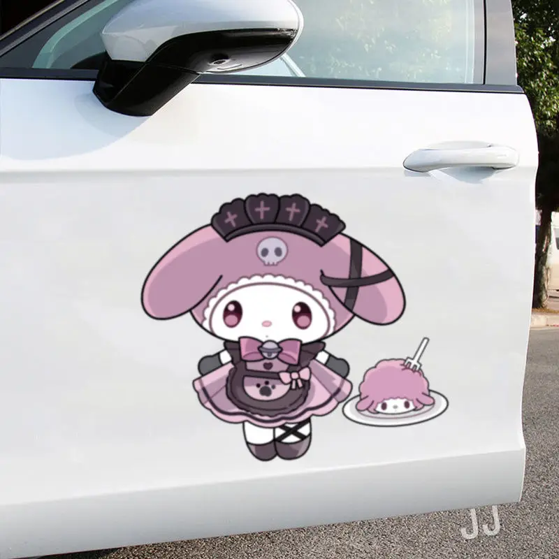 MINISO Sanrio Melody Kuromi Car Cartoon Stickers Scratch Cover Body Glass Decoration Bumper Electric Car Decoration Stickers