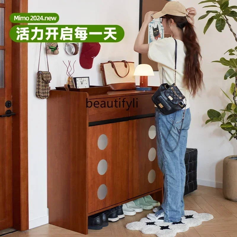 TTT New arrive Retro solid wood shoe cabinet household locker partition porch storage large capacity storage cabinet