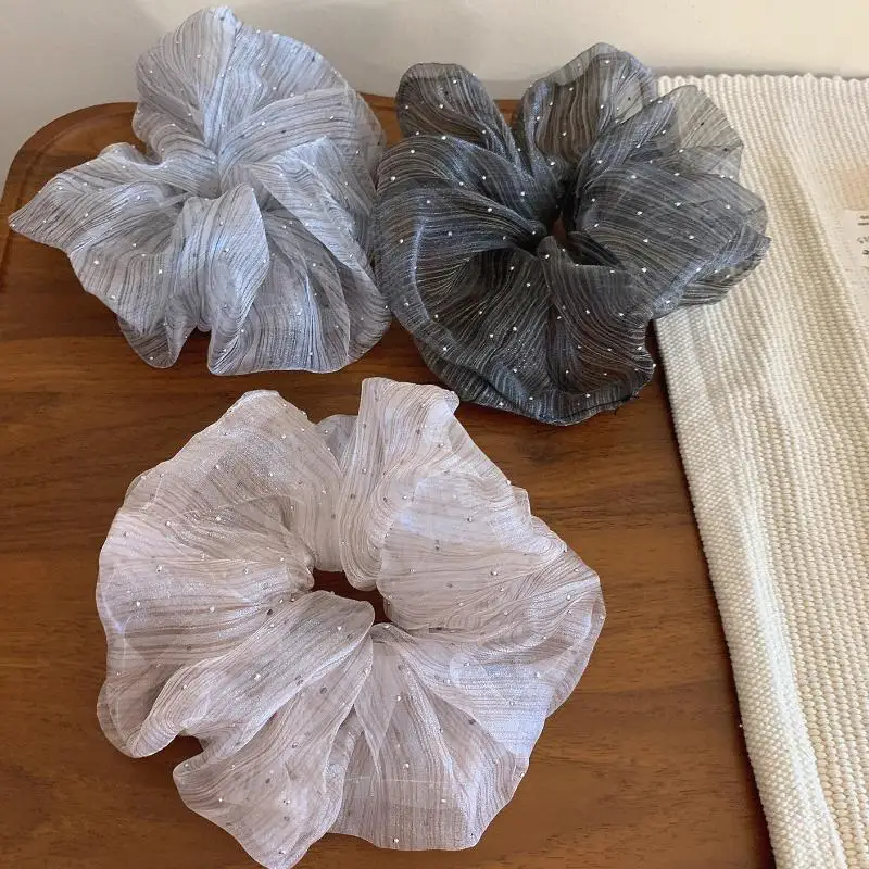 Glitzer-Tüll-Haargummi, großes Scrunchie, transparentes Netz-Haargummi, weiches, großes Haargummi für Damen, für den Alltag, Partys, Frisuren, Haar-Accessoires – Detail 3