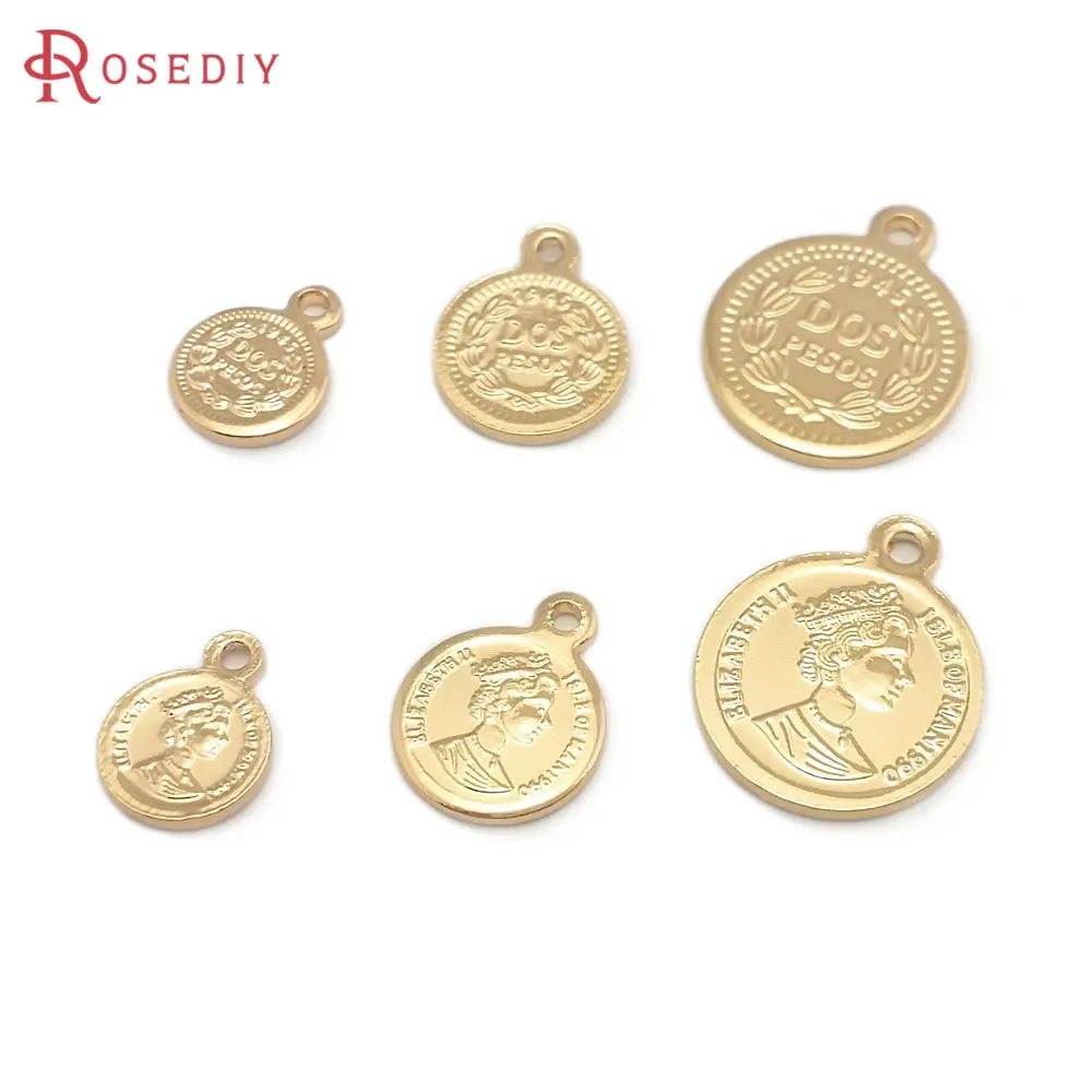 8MM 9MM 13MM 15MM 18MM 21MM Wysokiej jakości mosiężne zawieszki na monety w kolorze 18-karatowego złota Biżuteria Diy Findings Akcesoria
