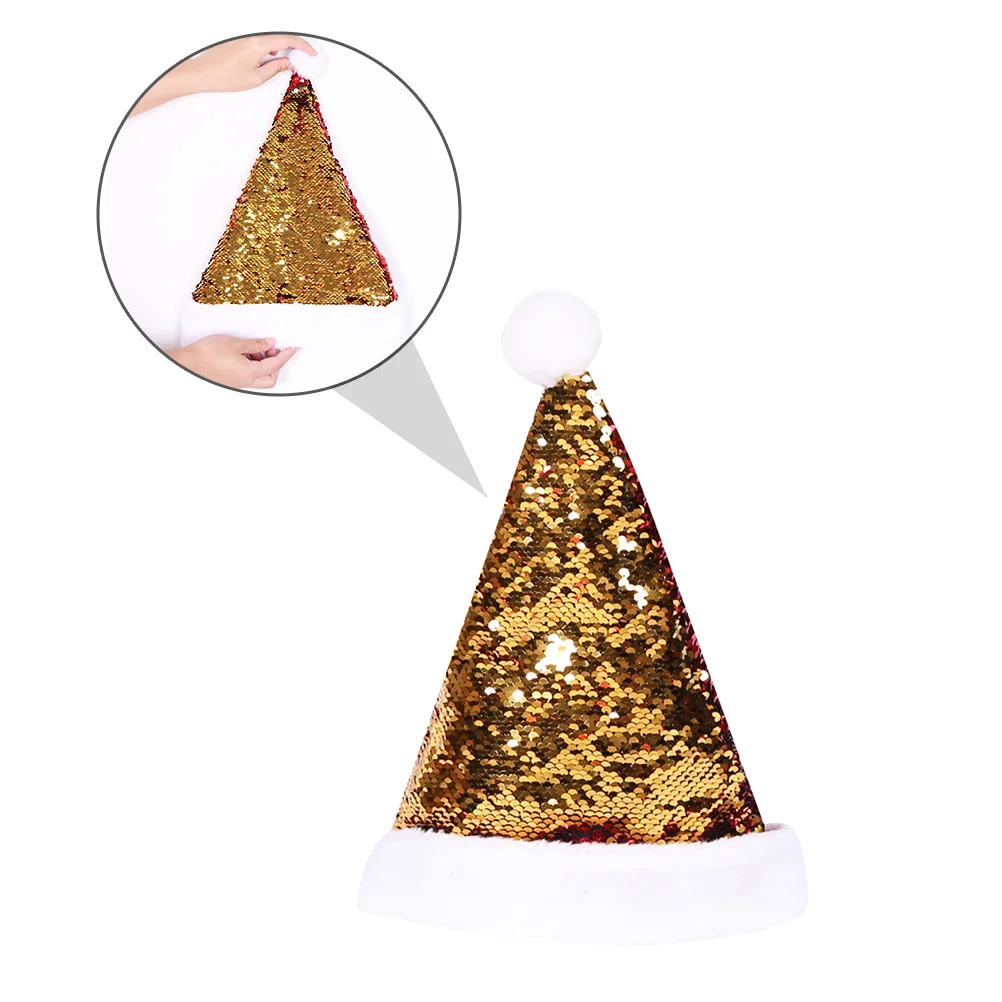 

2 pcs Christmas Hats Sequin Santa Cap Cloth Comfortable Adult Size Party Costume Accessories Holiday Gatherings Festive