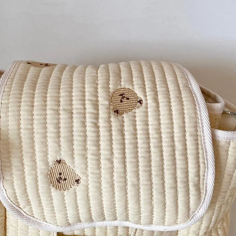 

J15U Diaper Bag with Bear Pattern Pushchair Hanging Shoulder Bags Large Capacity Mom Bag Crossbody Bag Multiple Compartment