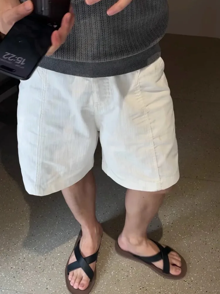 

Легкие мужские шорты из льна и шелка, повседневные свободные брюки длиной 4-5 дюймов, летние модные молодежные брюки прямого кроя