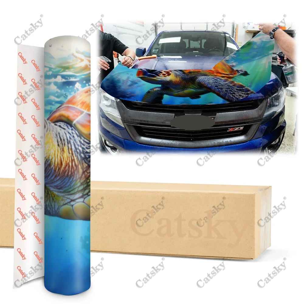 Sea Turtle Swimming Car Hood Vinyl Stickers Wrap Vinyl Film Engine Cover Decals Sticker Universal Car Hood Protective Film