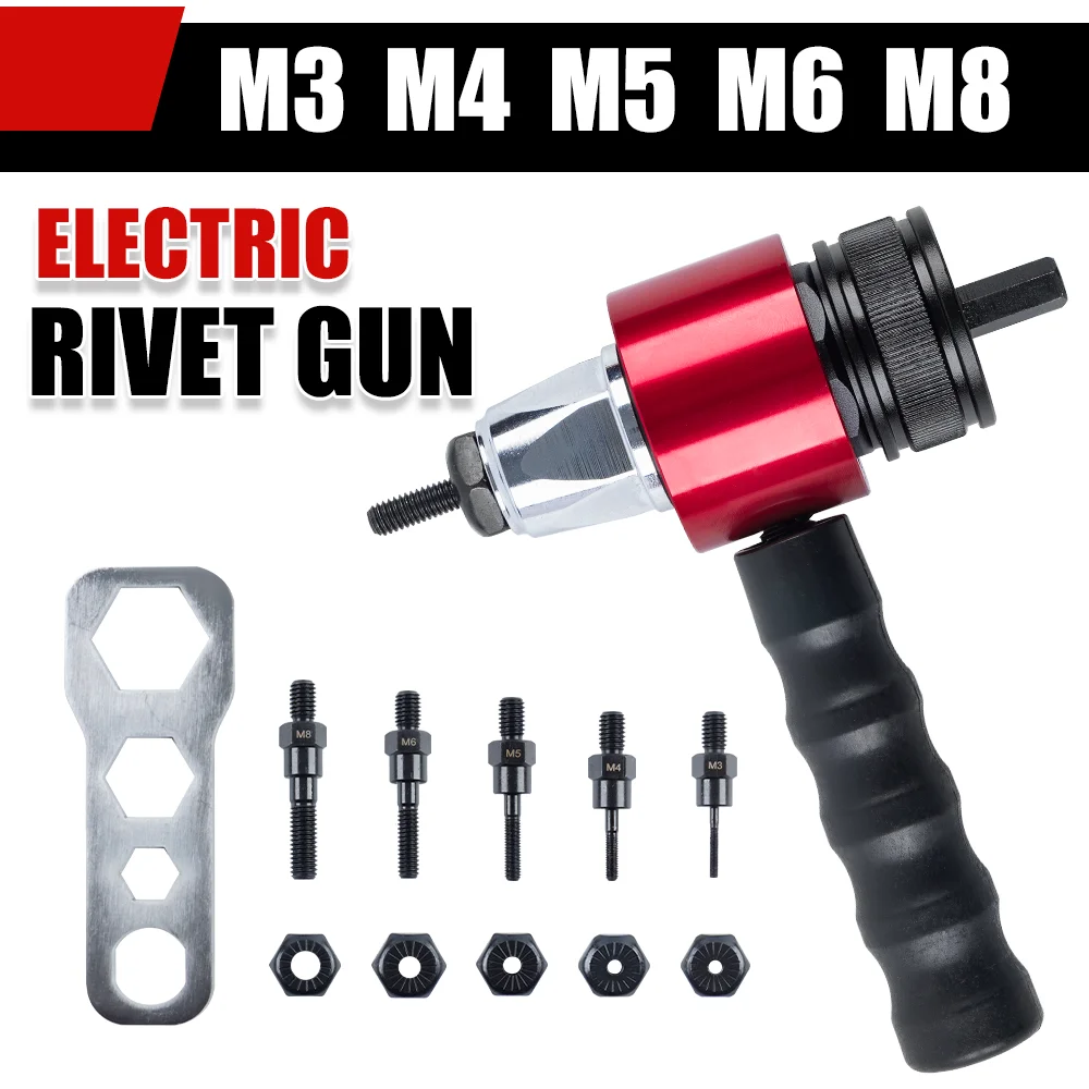 

Electric Rivet Nut Gun with M3 M4 M5 M6 M8 Mandrels, Industrial Grade Power Riveter Tool for Home Repair, Metalworking Tools