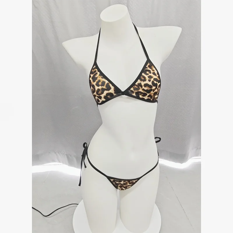 Sexy Dessous-Bikini-Set mit Leopardenmuster – 3-teilig, verstellbare Krawatte, exotische Unterwäsche, Nachtclub-Kleidung, Unterwäsche, Übergröße, Damen und Mädchen