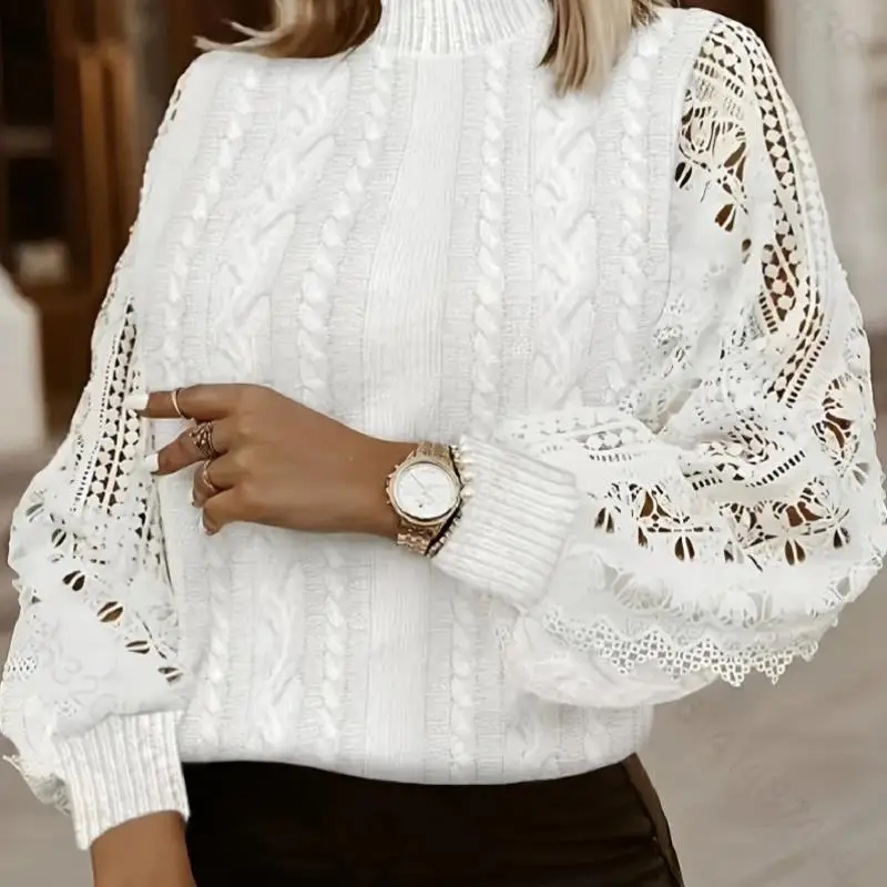 

Lace Cable Knit Top Women's Fashion Cross-Border New Style Knitted Twist Lace Bright Thread Coolmax Fiber Winter Inner Wear