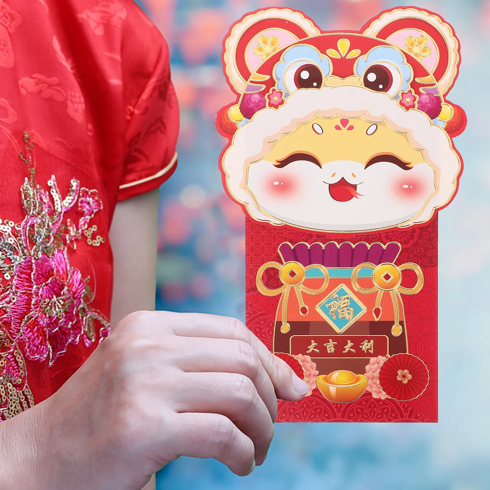 

6 Pcs Red Envelopes Cartoon Design Flap Money Packets Year of The Snake Traditional Chinese New Year Decorations