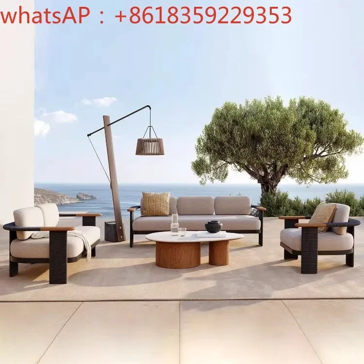 Outdoor furniture leisure courtyard garden sofa rattan woven hotel outdoor balcony solid wood table and chairs terrace villa