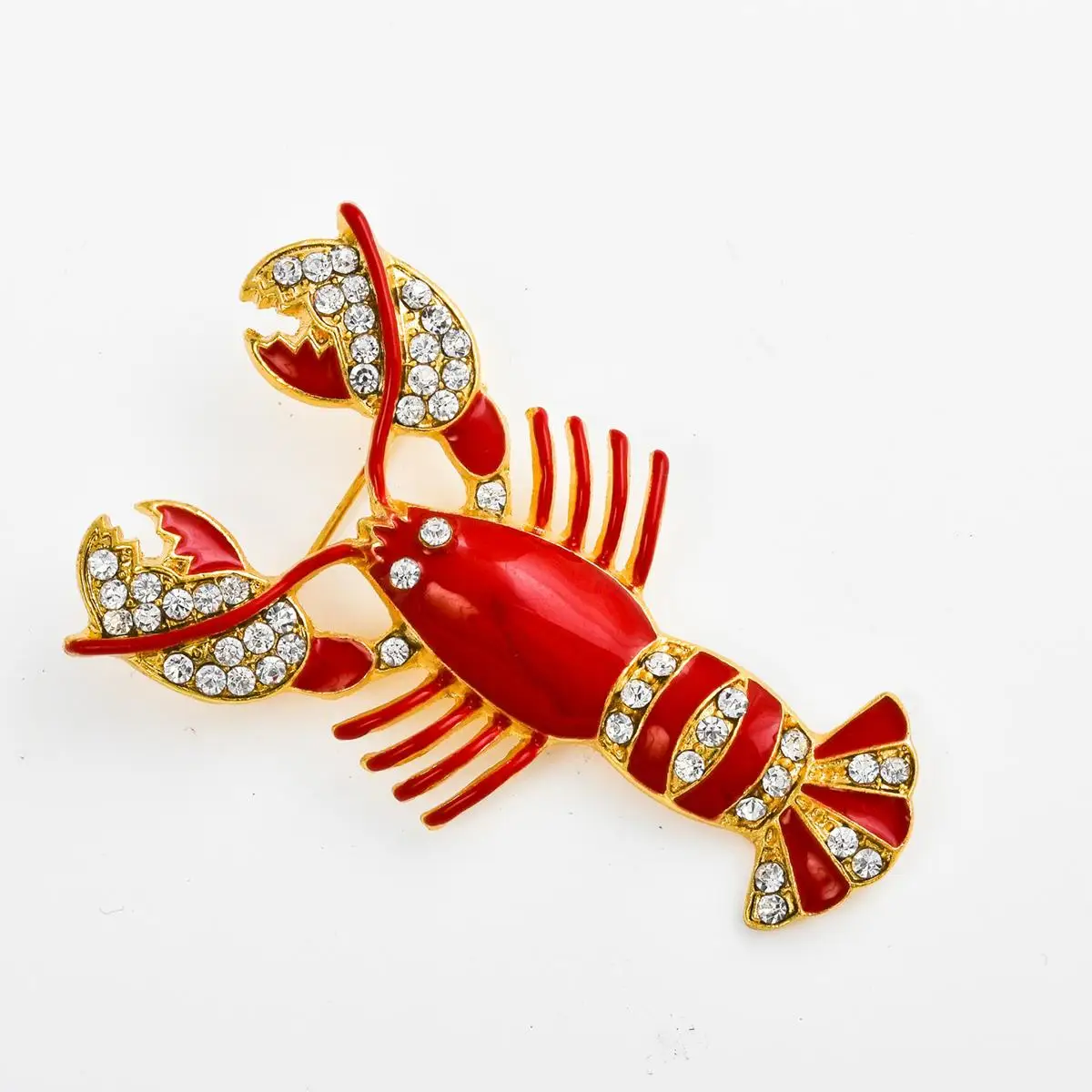 Generic Brooch Red Zinc Alloy Golden Crayfish Bridal Design Pin Style Hair Jewelry