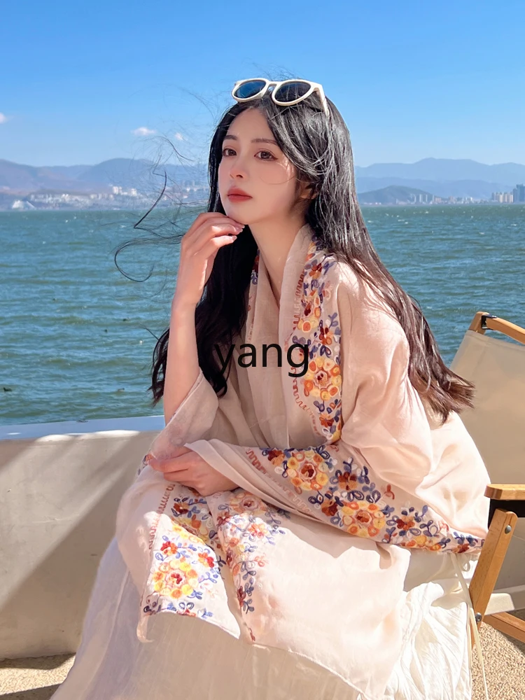 LMM ethnic style cotton and linen scarf women's summer shawl Yunnan Chaka Salt Lake travel sunscreen towel