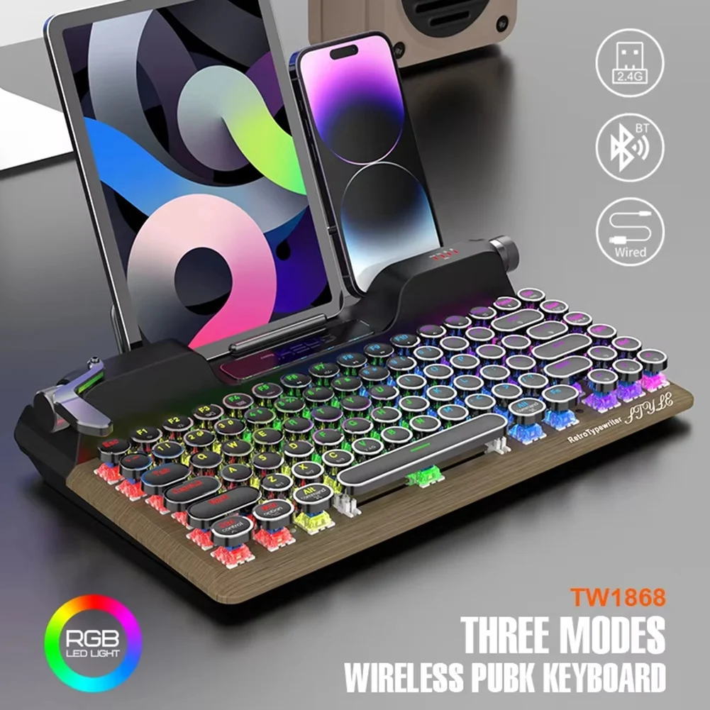AY14 -Retro Typewriter Keyboard, Vintage Bluetooth 5.0 Multi Devices Connection Typewriter Mechanical Keyboard For PC/Laptop