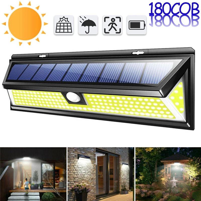 ソーラーランプ-180-cob-屋外防水リフレクター-ソーラー-led-ウォールランプ-3つの照明モード-ガーデン、ガレージ、玄関、中庭用-﻿