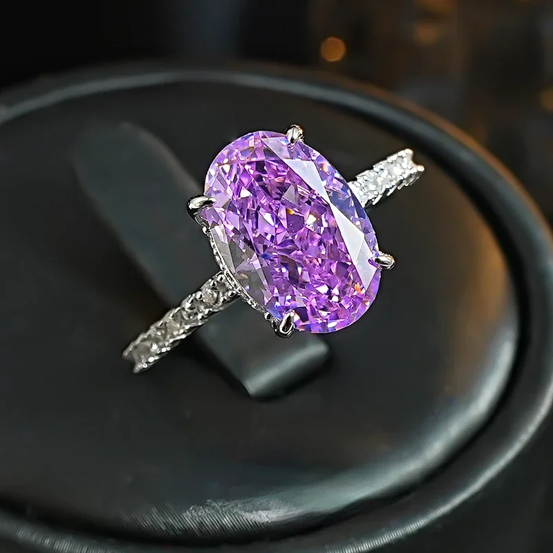 Violet 925 Silver Redion Ring Set with 8 * 12 High Carbon Diamond, Unique Design, Versatile Commuter Style