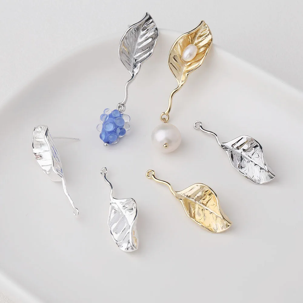 2PCS Dainty Long Leaf Charms Ear Studs Jewelry Making Eardrop Earrings DIY Brass 14k Gold Plated Accessories 38*12mm