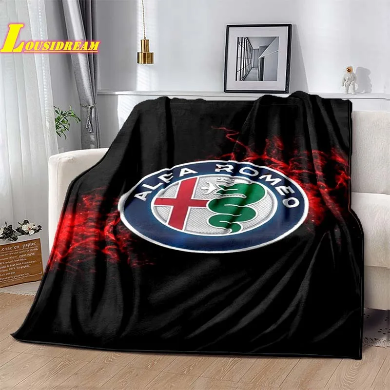 High-definition printed a-Alfa Romeo-o logo blanket, fluffy, comfortable and warm home sofa bed office travel camping blanket