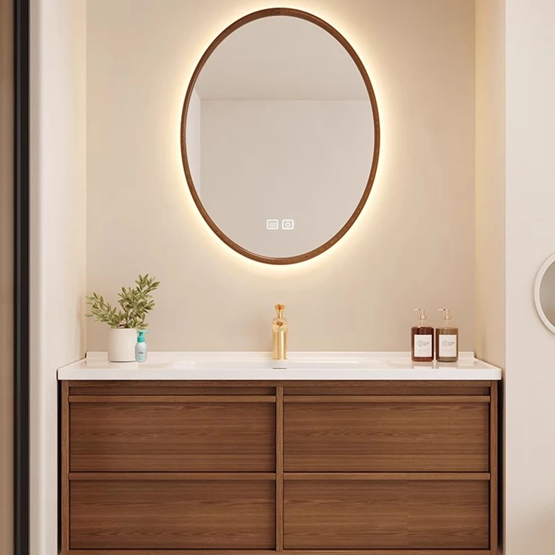 

Led Lighting Bathroom Cabinet Storage Nordic Luxury Mirror Bathroom Vanity Space Saving Wooden Meuble Salle De Bain Furniture