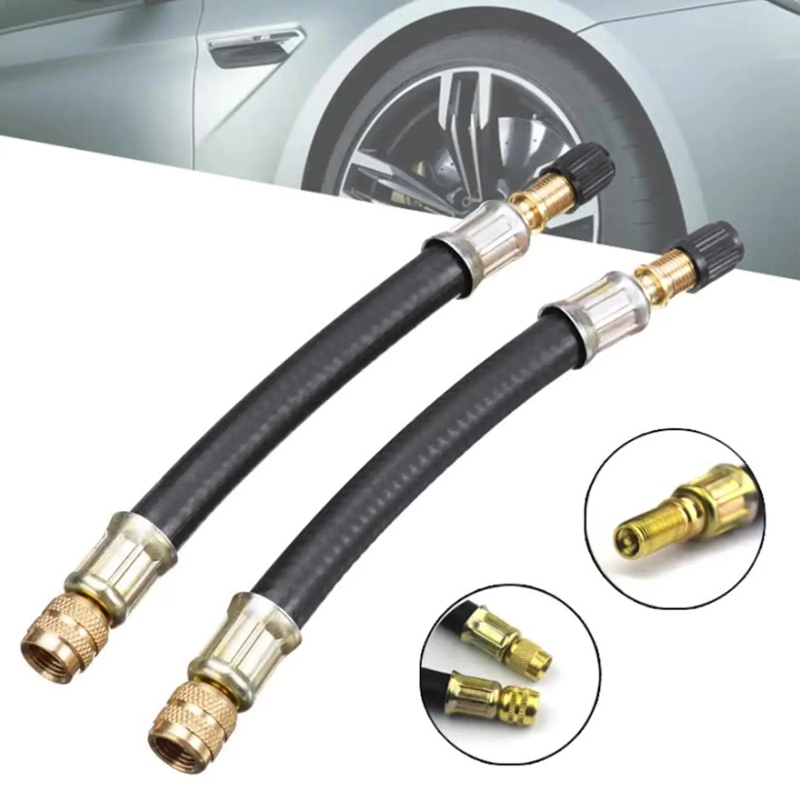 Flexible Rubber Hose Air Compressor Adapter Car Tire Valve Stem Extender for Bicycles Motorcycles Trailers Passenger Strollers