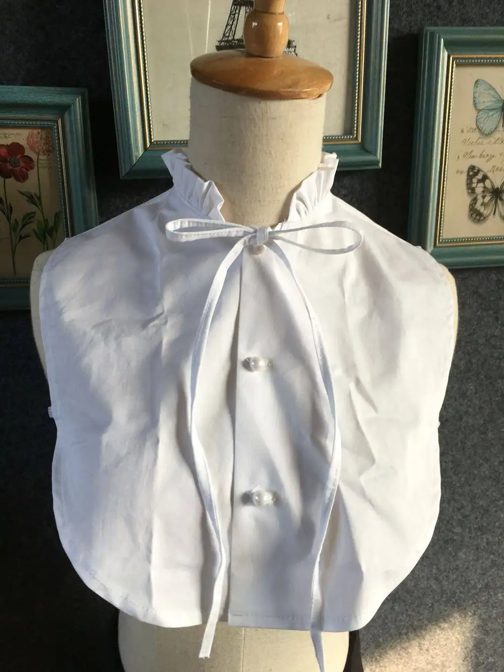 White Cotton Lace Stand-up Collar Sweet Fake Collar Cute Bow-tie Shirt-style Sweater Fake Collars for Women