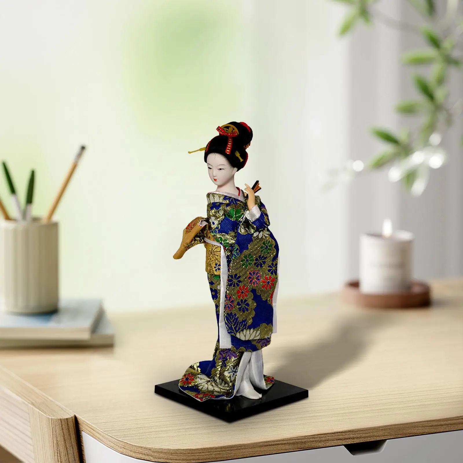 Japanese Geisha Kimono Doll Girl Statue Collectible Figurine Ethnic Japanese Geisha Dolls for Bookshelf Home Tabletop Cabinet