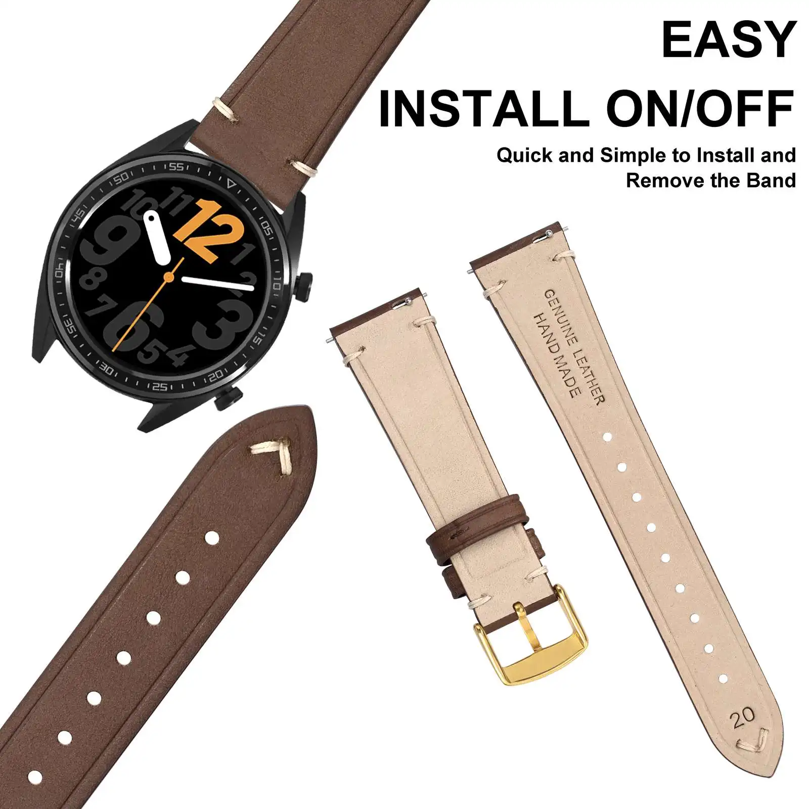 ANNEFIT Slim Watch Bands Oil Wax Leather Quick Release Watchstraps 18mm 20mm 22mm for Men and Women Genuine Leather Wristband