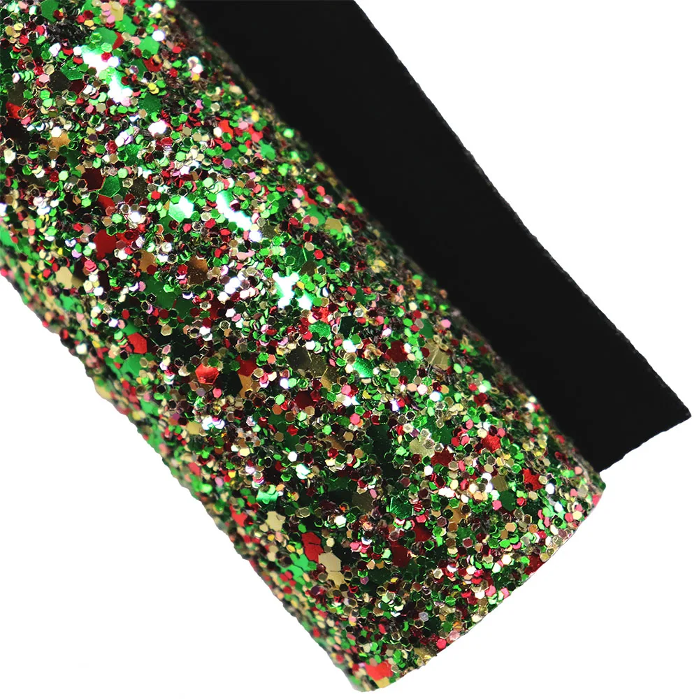 30x134cm Roll Mix Green Blue Chunky Glitter Fabric With Soft Elastic Backing Faux Leather For Earring Bows Decorations DIY AY124