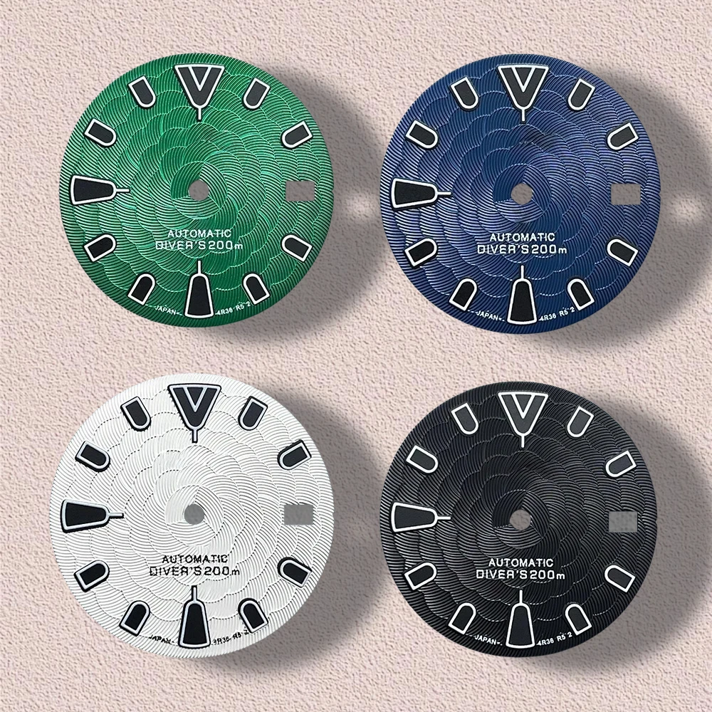 

28.5mm S Logo Dial Fit NH35/NH36 Japanese Movement Green Luminous Lotus Flower High-Quality Dial Watch Modification Accessories