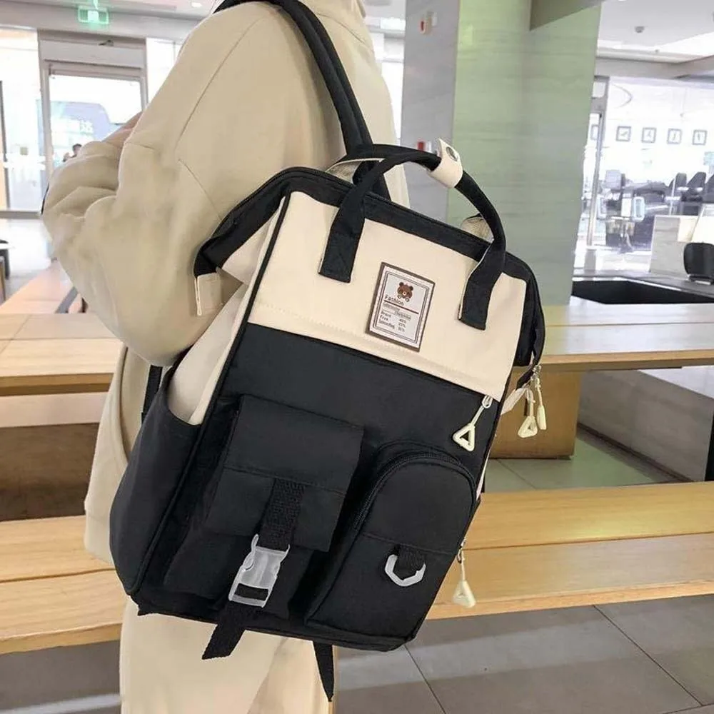 

Adjustable Large Capacity Backpack Korean Style Anti-splash Water Casual Nylon Daypack Soft Contrast Color Women School Bag