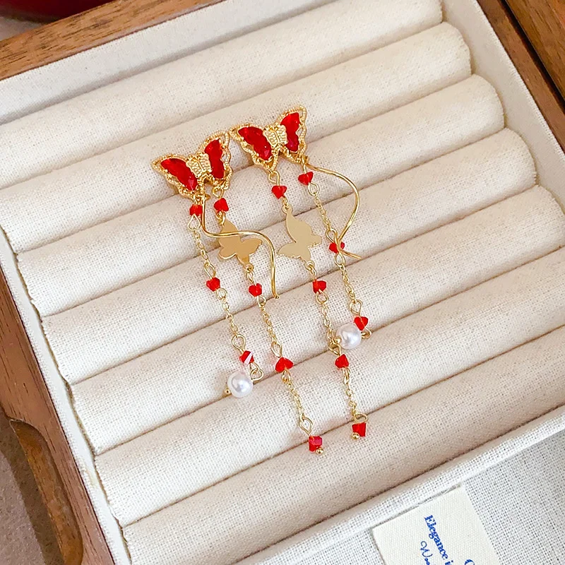 Romantische lila Schmetterling Tropfen Ohrringe für Frauen glänzende Strass Kristall lange Quaste Ohrringe zarte Hochzeit Party Schmuck – Detail 15