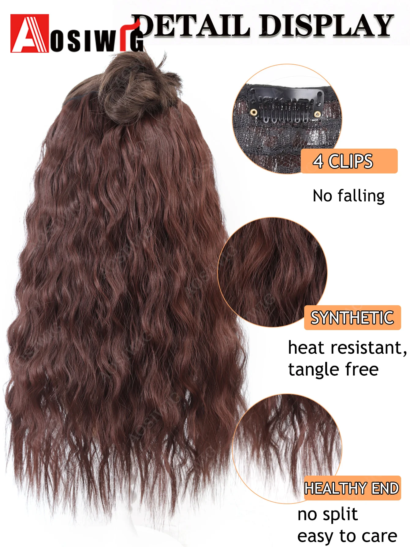 Synthetic 4 Clip In Hair Extensions Long Curly Hairstyle Hairpiece Black Brown 40/50/60CM Natural Fake Hair For Women daily wear
