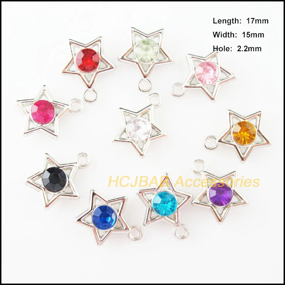 30Pcs Dull Silver Plated Charms Mixed Acrylic Pendants