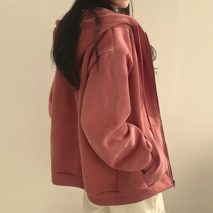 

Trendy Women's Fleece Lined Zipper Hoodie Thickened Winter Coat High Quality Open Cardigan Thin Style Spring Autumn Winter