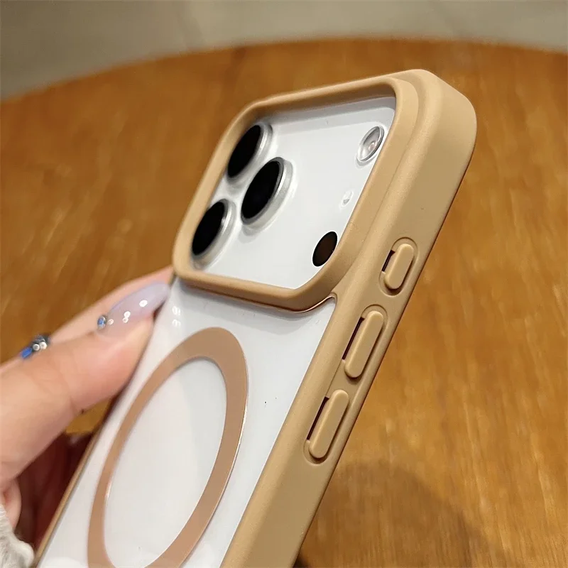 Funda de carga inalámbrica magnética Magsafe de lujo para IPhone 17Air 11 12 1317 Pro Max 14 15 16 Plus cubierta trasera dura transparente