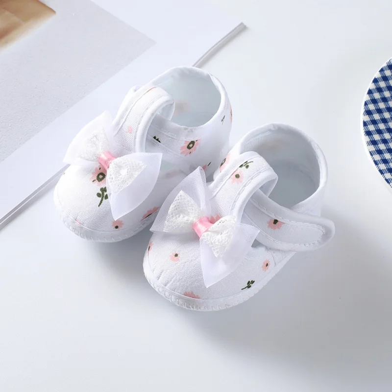 

Baby Girls Learning Walking Shoes Summer Girls Canvas Shoes Newborn Flower Or Cute Bow Knot Decoration For 0-12M