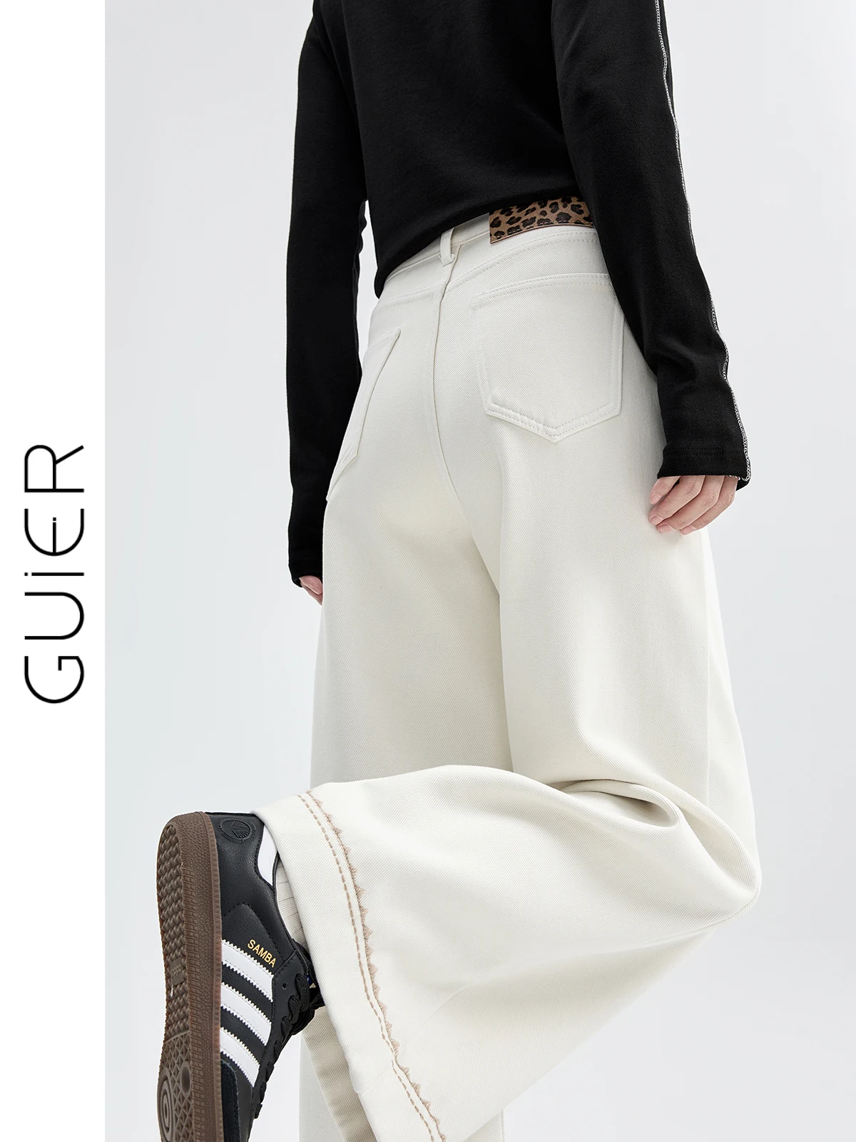 

High Waist Fce Lined Wide Leg Jeans Women Winter New Waed Embroidered Loose Straight Cut Trousers Casual Sle Pure Color